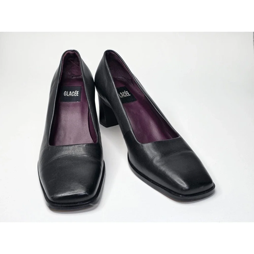 Glacee‎ Women's Heels Size 8 M Black Leather Slip On Shoes Vintage
